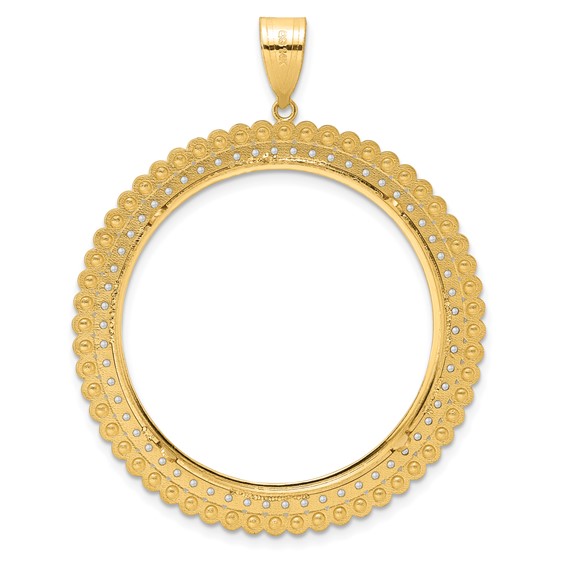 14k Polished Diamond Bead with 32.0mm Prong Coin Bezel Pendant Mounting