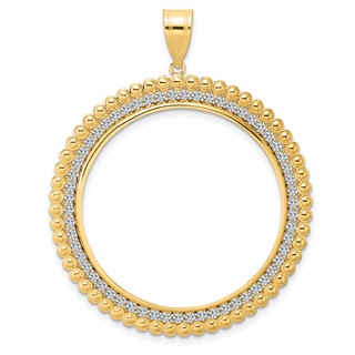 14k Polished Diamond Bead with 32.0mm Prong Coin Bezel Pendant Mounting