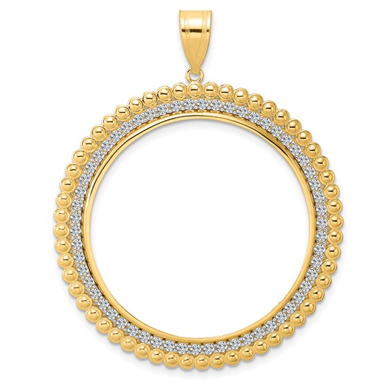 14k Polished Diamond Bead with 32.0mm Prong Coin Bezel Pendant Mounting