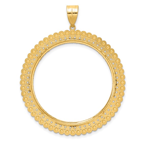 14k Polished Diamond Bead with 32.7mm Prong Coin Bezel Pendant Mounting