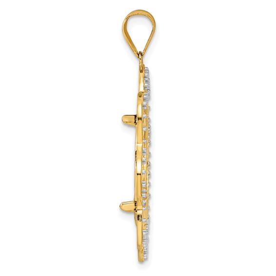 14k Diamond Cut Diamond Wave with 18.0mm Prong Coin Bezel Pendant Mounting