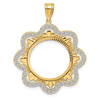 14k Diamond Cut Diamond Wave with 18.0mm Prong Coin Bezel Pendant Mounting