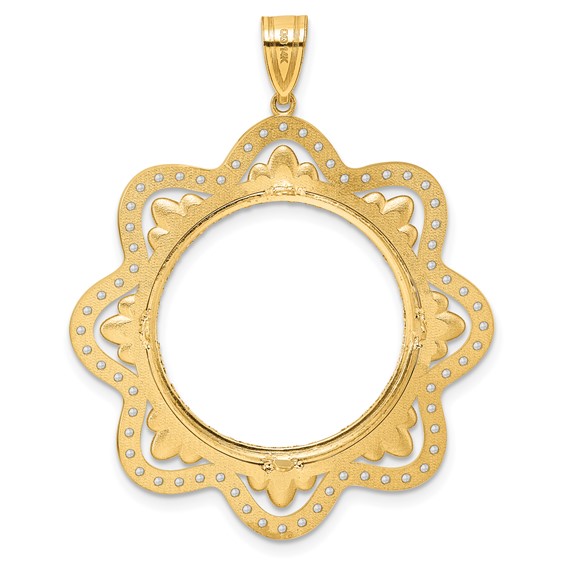 14k Diamond Cut Diamond Wave with 22.0mm Prong Coin Bezel Pendant Mounting