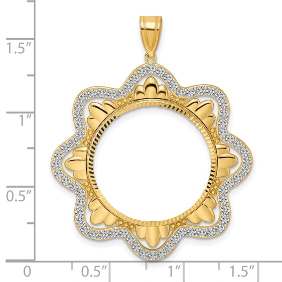 14k Diamond Cut Diamond Wave with 22.0mm Prong Coin Bezel Pendant Mounting