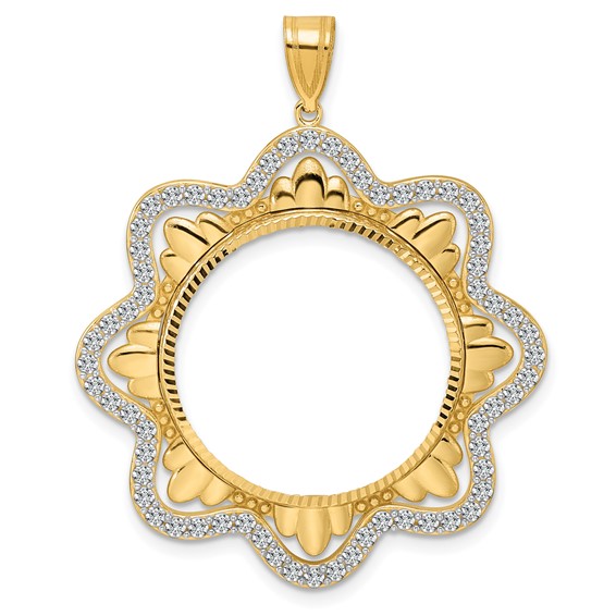 14k Diamond Cut Diamond Wave with 22.0mm Prong Coin Bezel Pendant Mounting