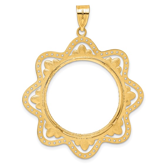 14k Diamond Cut Diamond Wave with 27.0mm Prong Coin Bezel Pendant Mounting