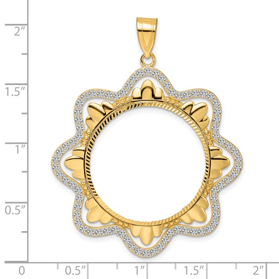 14k Diamond Cut Diamond Wave with 27.0mm Prong Coin Bezel Pendant Mounting