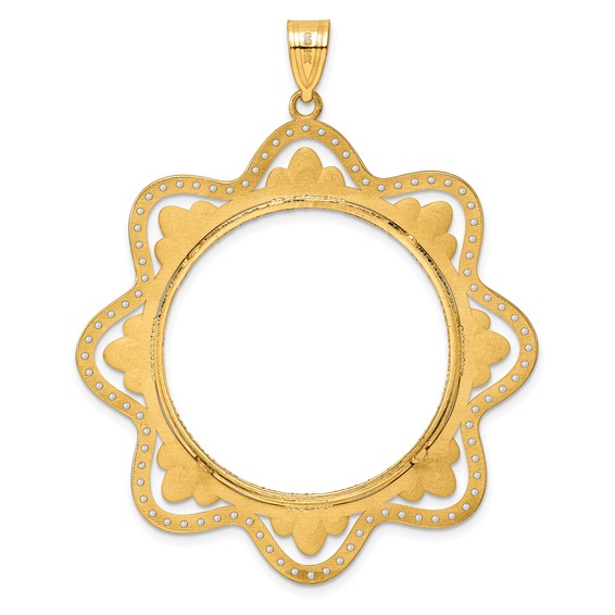 14k Diamond Cut Diamond Wave with 32.0mm Prong Coin Bezel Pendant Mounting