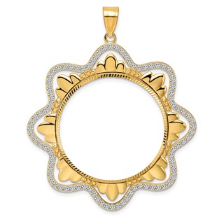 14k Diamond Cut Diamond Wave with 32.0mm Prong Coin Bezel Pendant Mounting