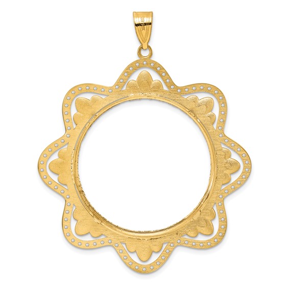 14k Diamond Cut Diamond Wave with 32.7mm Prong Coin Bezel Pendant Mounting