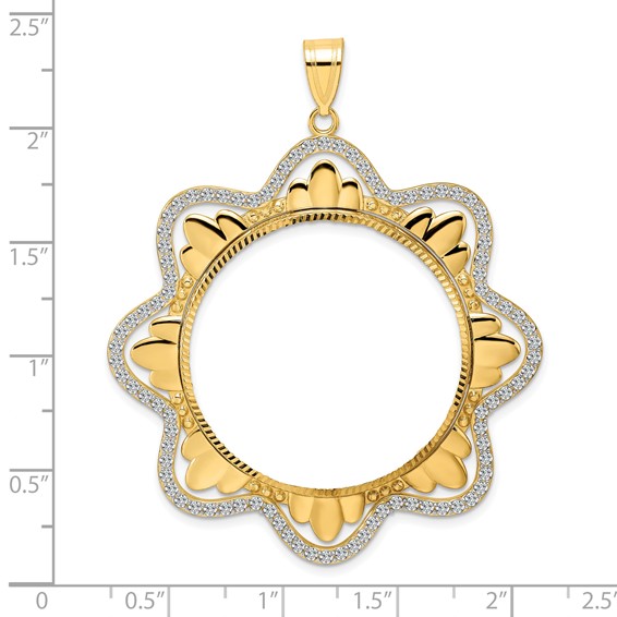 14k Diamond Cut Diamond Wave with 32.7mm Prong Coin Bezel Pendant Mounting