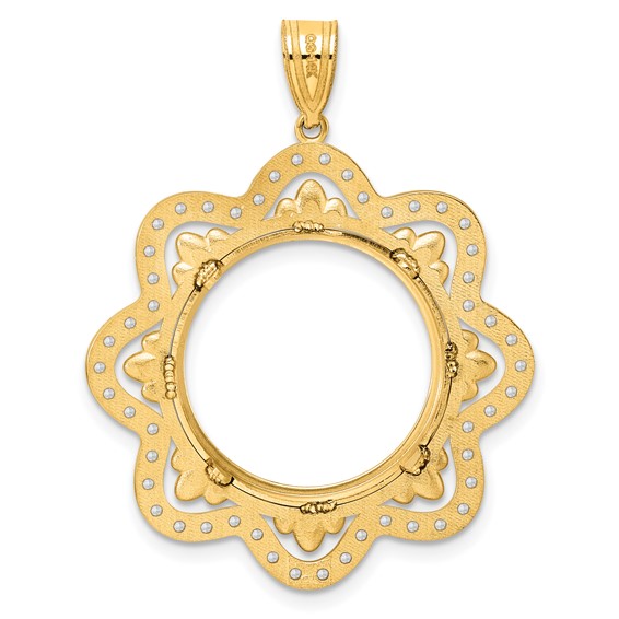 14k Polished Diamond Wave with 18.0mm Prong Coin Bezel Pendant Mounting