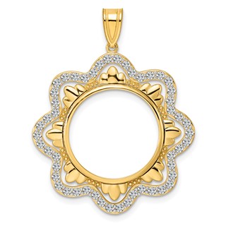 14k Polished Diamond Wave with 18.0mm Prong Coin Bezel Pendant Mounting