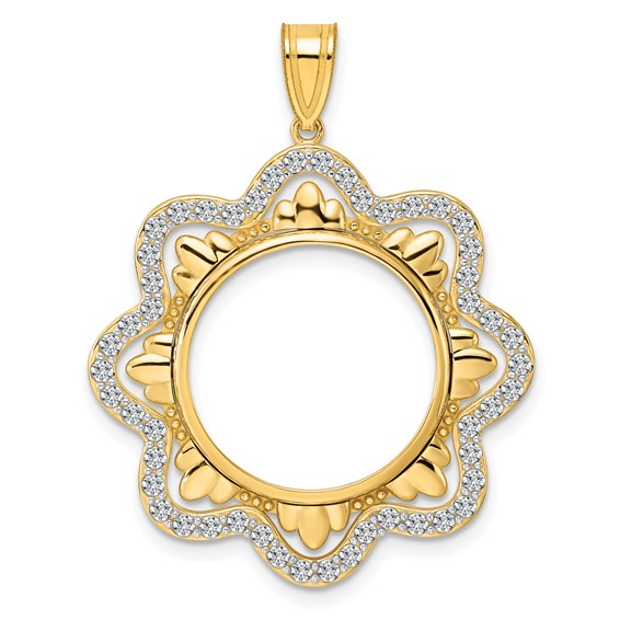 14k Polished Diamond Wave with 18.0mm Prong Coin Bezel Pendant Mounting