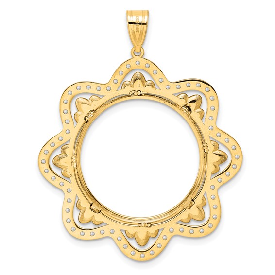 14k Polished Diamond Wave with 22.0mm Prong Coin Bezel Pendant Mounting