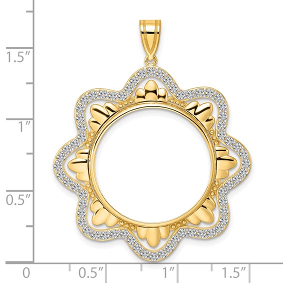14k Polished Diamond Wave with 22.0mm Prong Coin Bezel Pendant Mounting