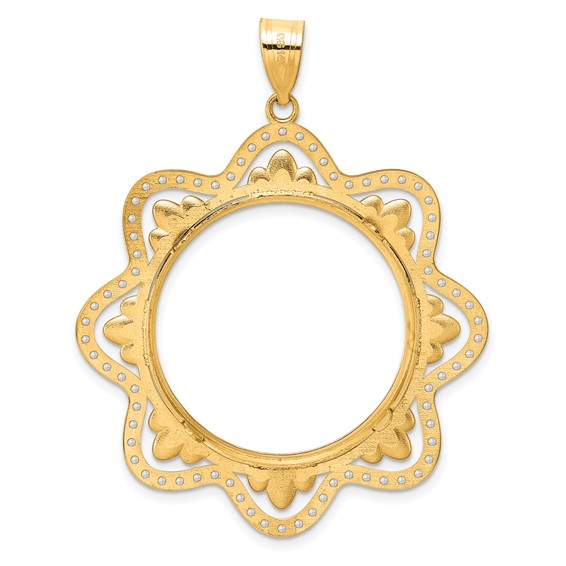 14k Polished Diamond Wave with 27.0mm Prong Coin Bezel Pendant Mounting