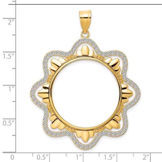 14k Polished Diamond Wave with 27.0mm Prong Coin Bezel Pendant Mounting