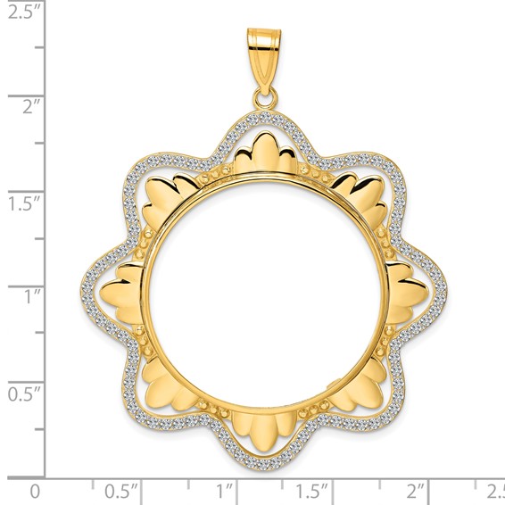 14k Polished Diamond Wave with 32.0mm Prong Coin Bezel Pendant Mounting