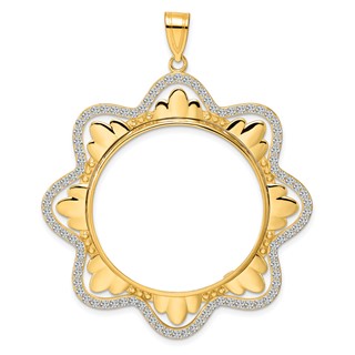 14k Polished Diamond Wave with 32.0mm Prong Coin Bezel Pendant Mounting