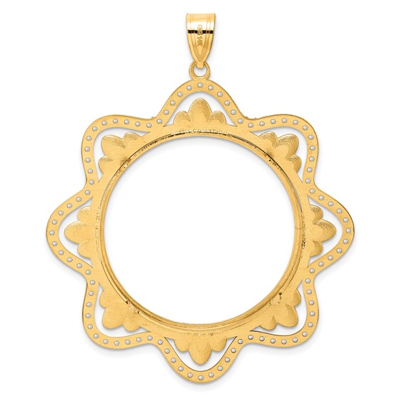 14k Polished Diamond Wave with 32.7mm Prong Coin Bezel Pendant Mounting