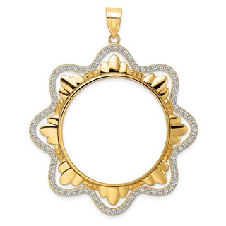 14k Polished Diamond Wave with 32.7mm Prong Coin Bezel Pendant Mounting