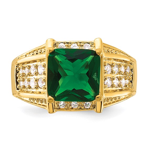 Kennedy Gold-plated Crystal Green Princess-cut Ring