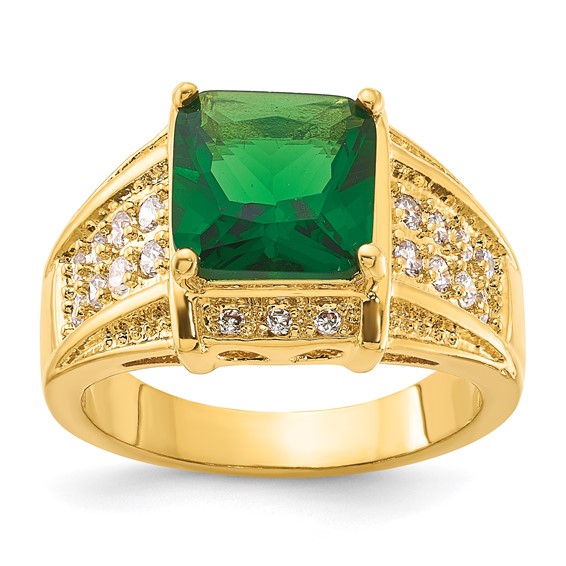 Kennedy Gold-plated Crystal Green Princess-cut Ring