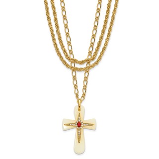 Kennedy Gold-plated Agate & Crystal w/3in ext Brazilian Cross Necklace