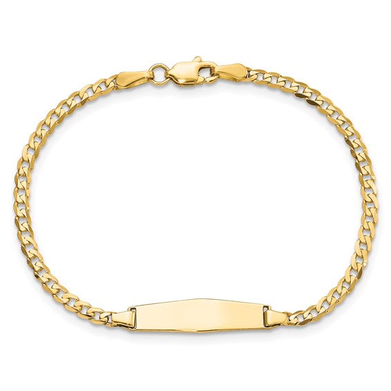 14k Polished Solid Chain/Solid Plate Curb Link Soft Diamond Shape 19.5x5.5mm Plate 8 inch ID Bracelet