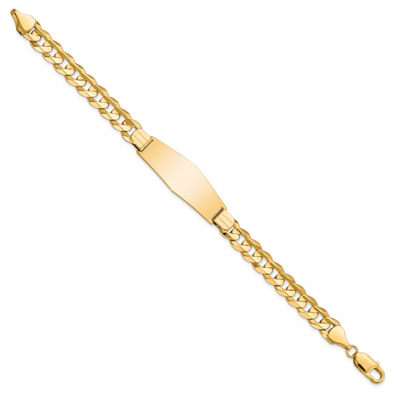 14k Polished Solid Chain/Solid Plate Curb Link Soft Diamond Shape 37.5x12mm Plate 8 inch ID Bracelet