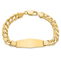 14K Yellow Gold Polished Solid Chain Solid Plate Curb Link Soft Diamond Shape 37.5x12mm Plate ID Bracelet - 8in view 4