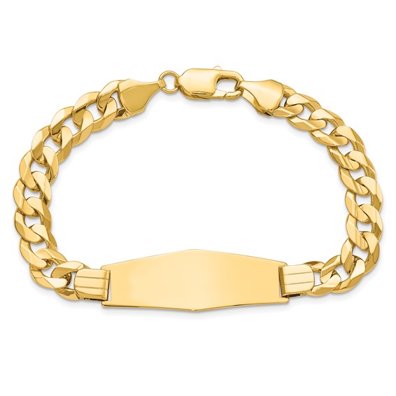 14k Polished Solid Chain/Solid Plate Curb Link Soft Diamond Shape 37.5x12mm Plate 8 inch ID Bracelet