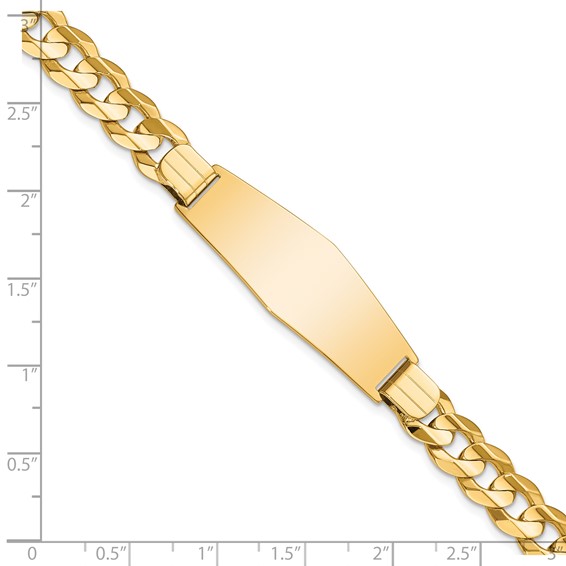 14k Polished Solid Chain/Solid Plate Curb Link Soft Diamond Shape 37.5x12mm Plate 8 inch ID Bracelet