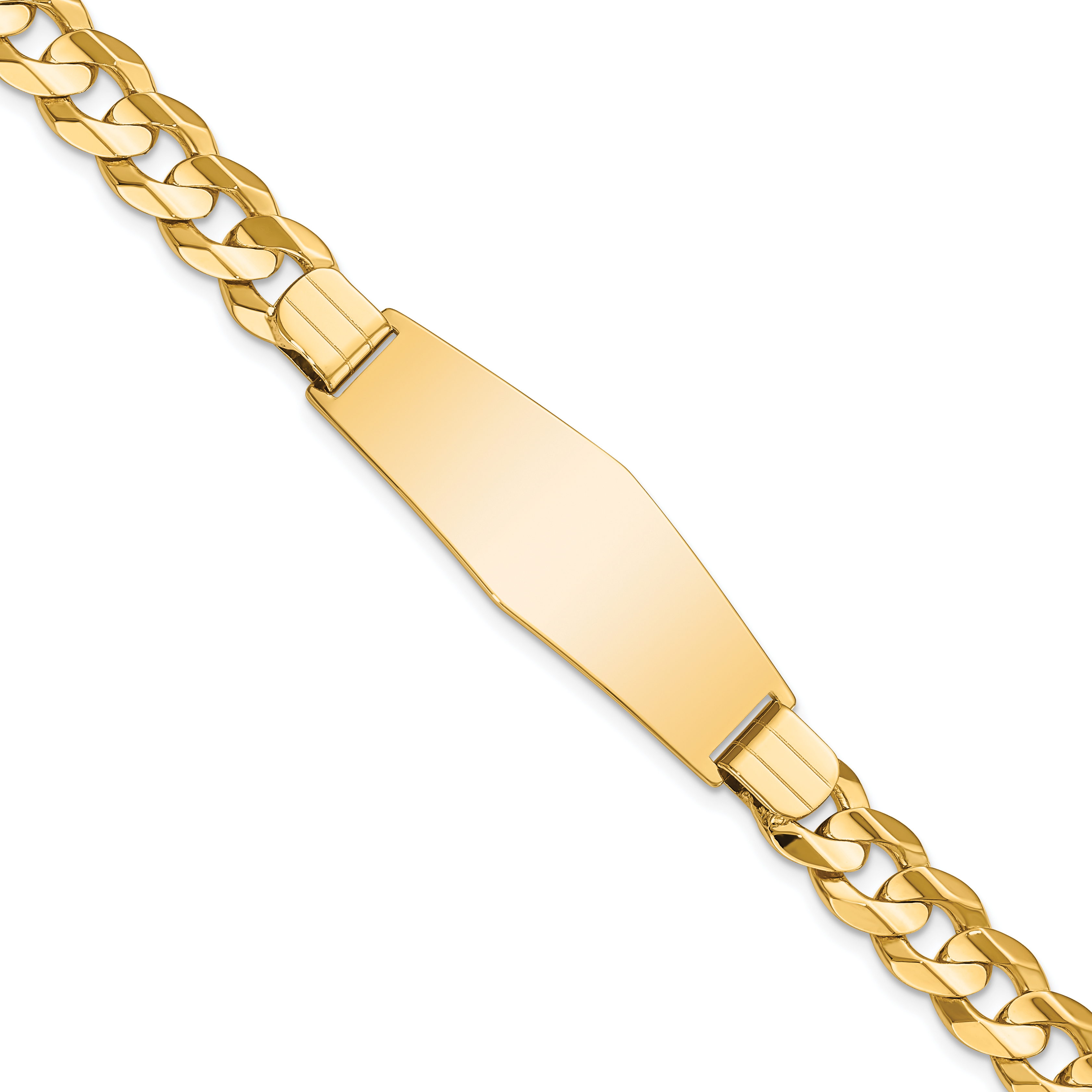 14k Polished Solid Chain/Solid Plate Curb Link Soft Diamond Shape 37.5x12mm Plate 8 inch ID Bracelet (CUR220IDC-8)