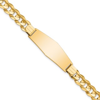14k Polished Solid Chain/Solid Plate Curb Link Soft Diamond Shape 37.5x12mm Plate 8 inch ID Bracelet