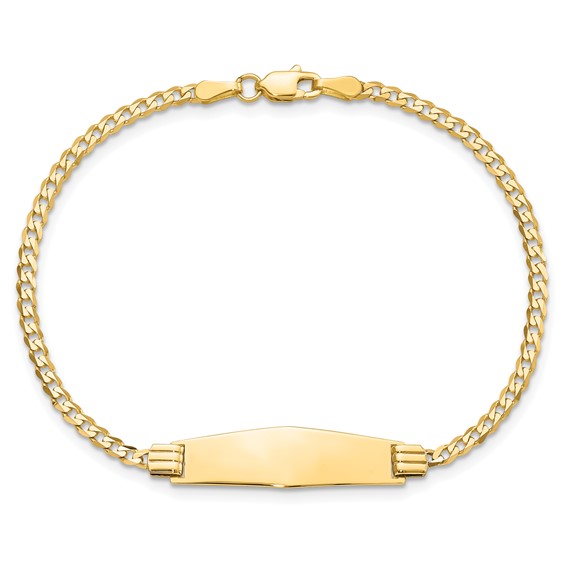 14k Polished Solid Chain/Solid Plate Curb Link Soft Diamond Shape 24.5x7.8mm Plate 7 inch ID Bracelet