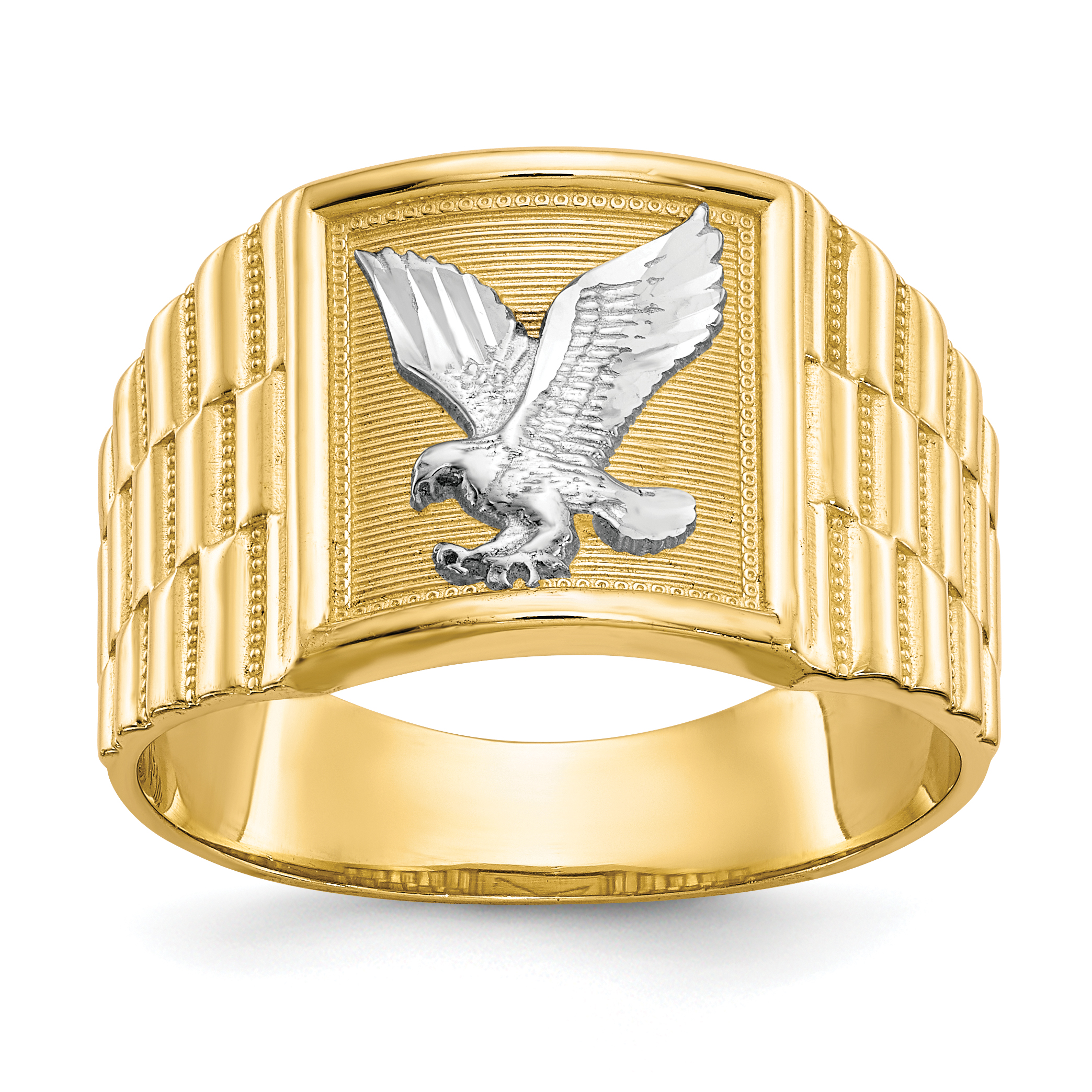 14k and Rhodium Men's Eagle Ring (CZ1295)