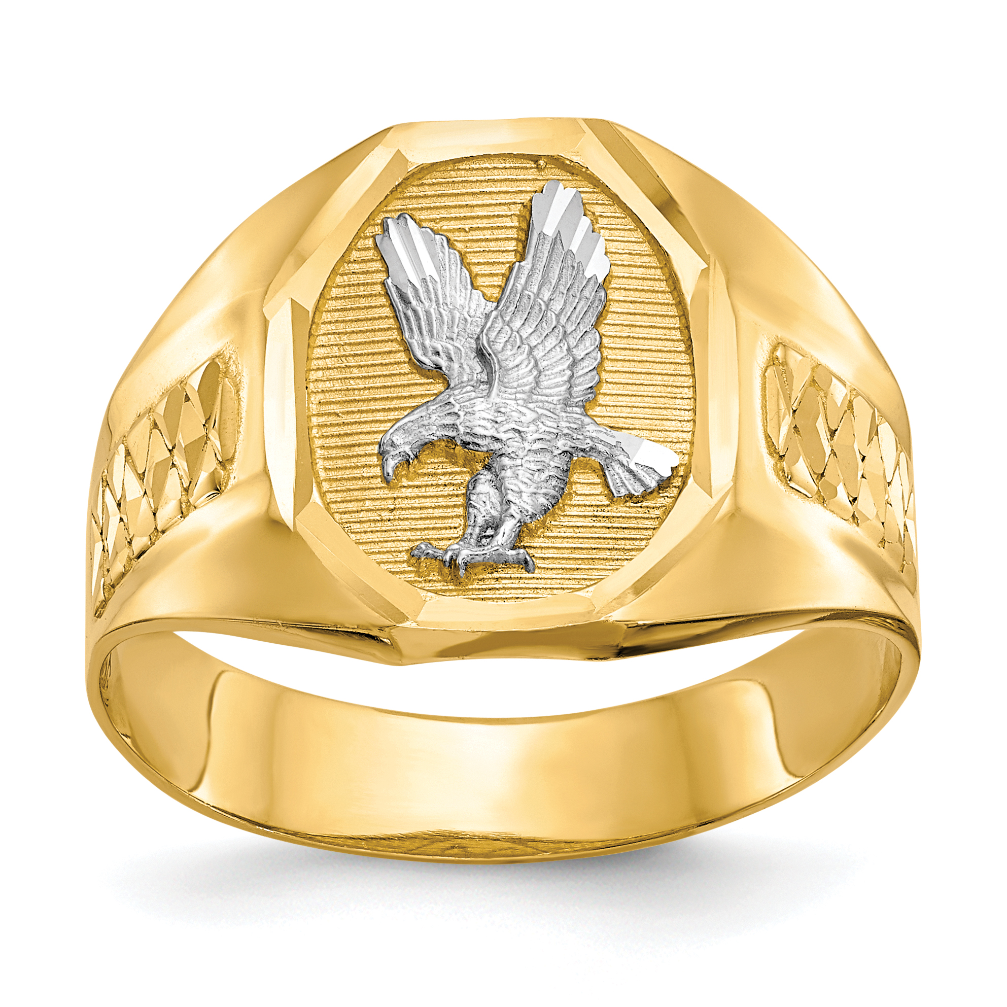 14k and Rhodium Men's Eagle Ring (CZ1301)