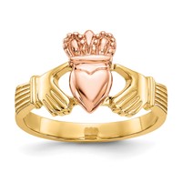 14K Two-tone Polished Claddagh Ring view 1