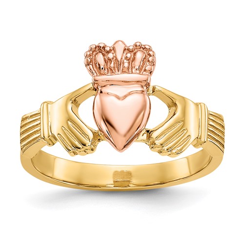 14K Two-tone Polished Claddagh Ring