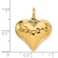 14K Yellow Gold Polished and Hammered 3-D Puffed Heart Pendant view 3