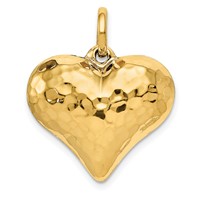 14K Yellow Gold Polished and Hammered 3-D Puffed Heart Pendant view 1