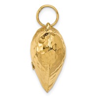 14K Yellow Gold Polished and Hammered 3-D Puffed Heart Pendant view 2