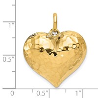 14K Yellow Gold Polished and Hammered 3-D Puffed Heart Pendant view 3