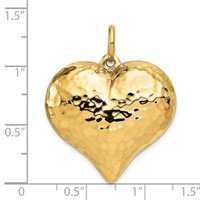 14K Polished and Hammered 3-D Puffed Heart Pendant view 3
