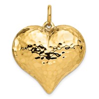 14K Polished and Hammered 3-D Puffed Heart Pendant view 1