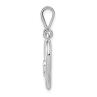 14K White Gold Solid Satin and Polished Fancy 3-D Heart Pendant view 2