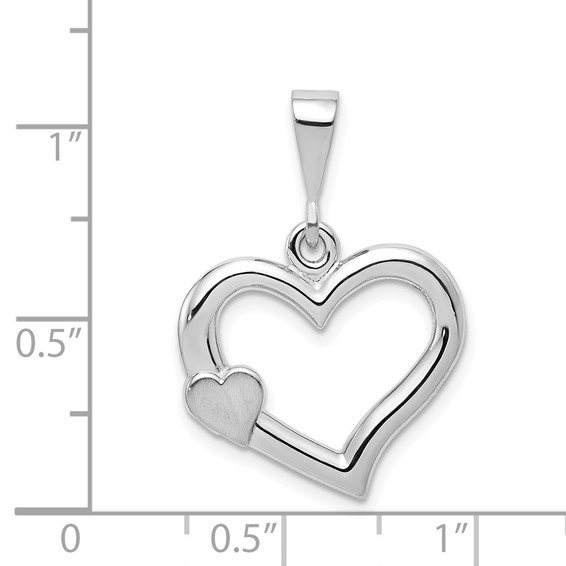 14k White Gold Solid Satin and Polished Fancy 3-D Heart Pendant