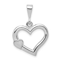 14K White Gold Solid Satin and Polished Fancy 3-D Heart Pendant view 1